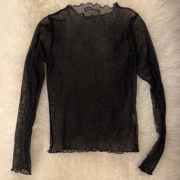 Delicate Brandy Melville Sheer Black & Silver Glitter Long Sleeved One Size - Picture 1 of 1